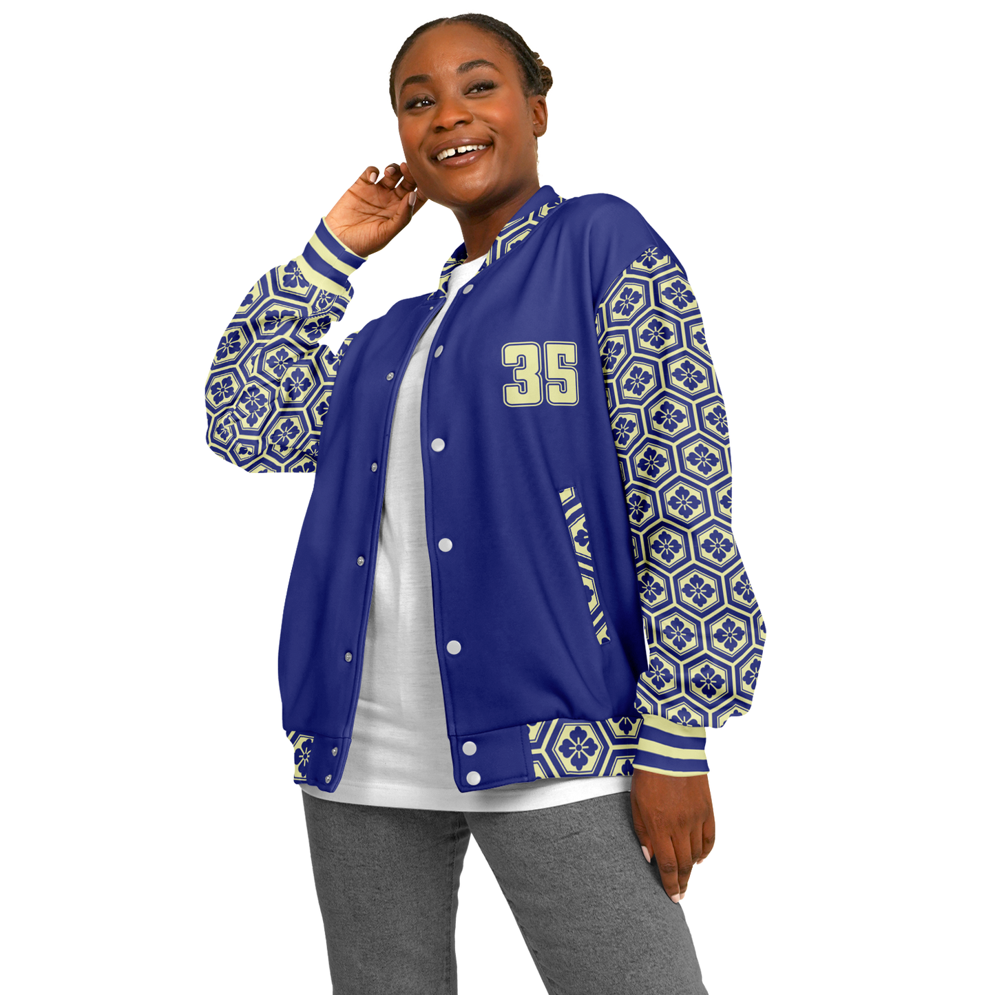 Baseball Jacket - Floral Hex Patterned