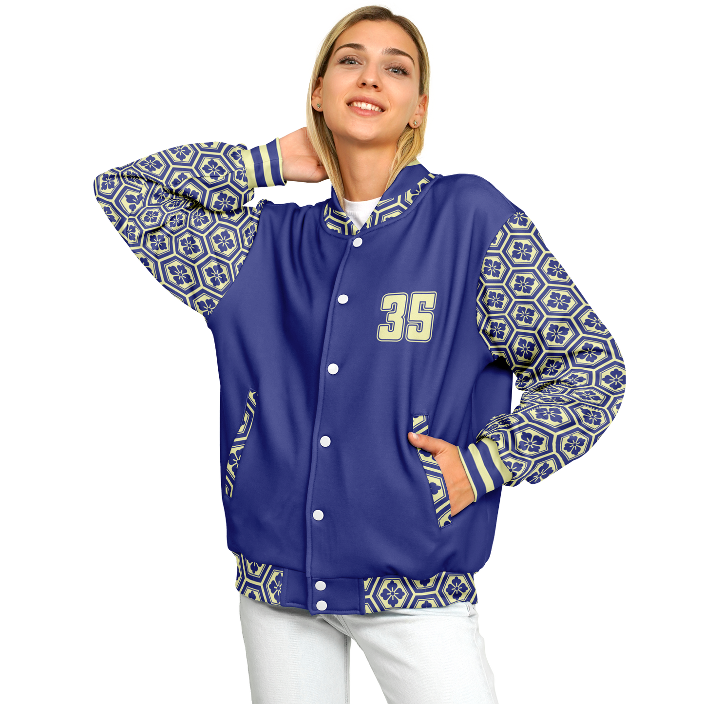 Baseball Jacket - Floral Hex Patterned