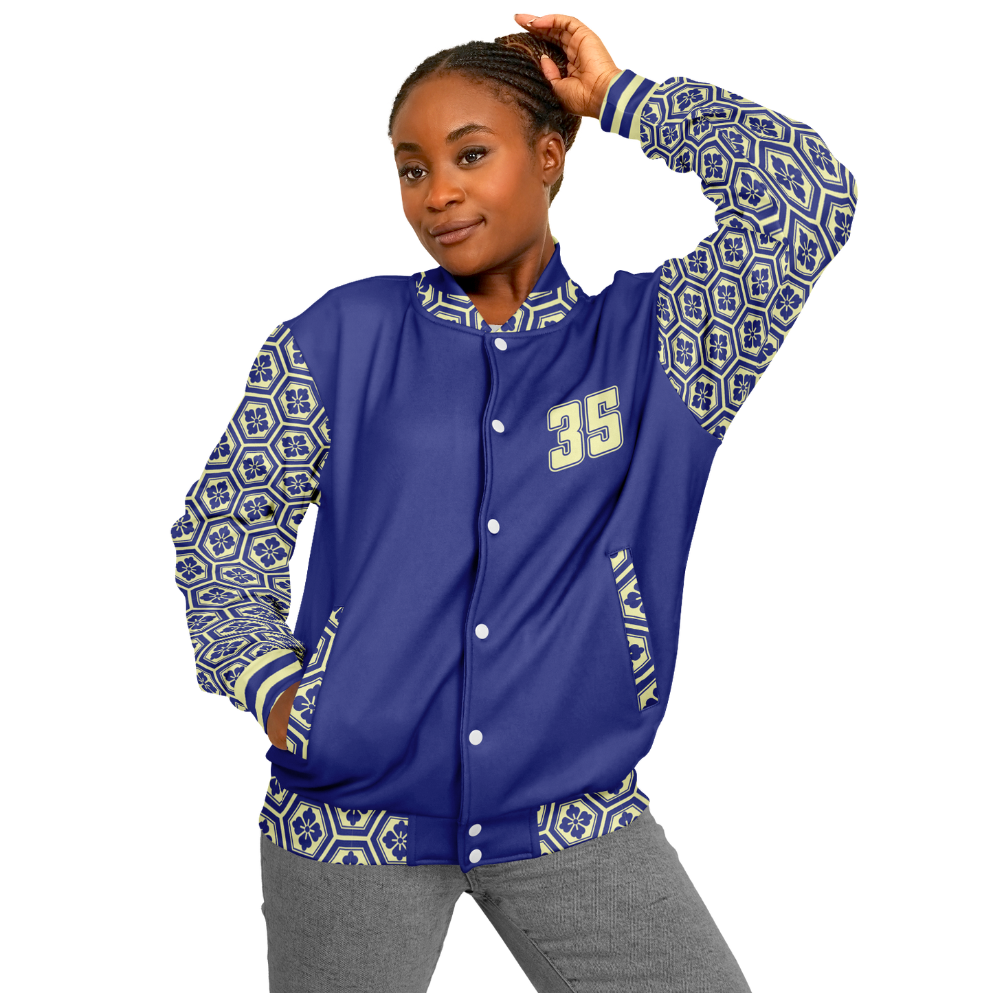 Baseball Jacket - Floral Hex Patterned